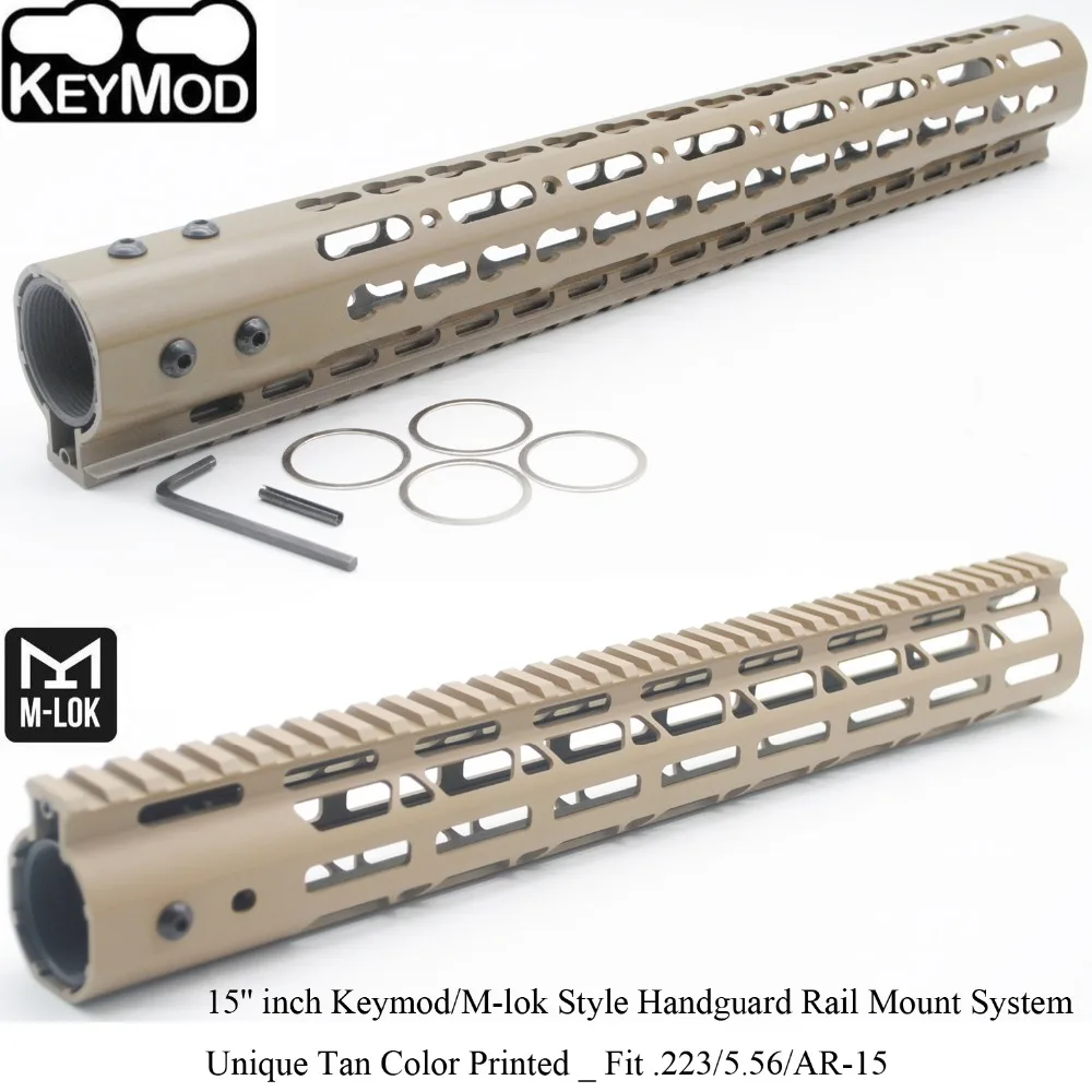 TriRock 15 ''дюймовый Keymod/M-lok стиль Handguard реечное трубчатое Цевье Picatinny Mount System_tan напечатанный Fit. 223/5. 56 AR-15