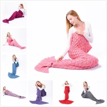 Yarn Knitted Mermaid Tail Blanket Handmade Crochet Mermaid Blanket Kids And Adult Throw Bed Wrap Super Soft Sleeping Beg