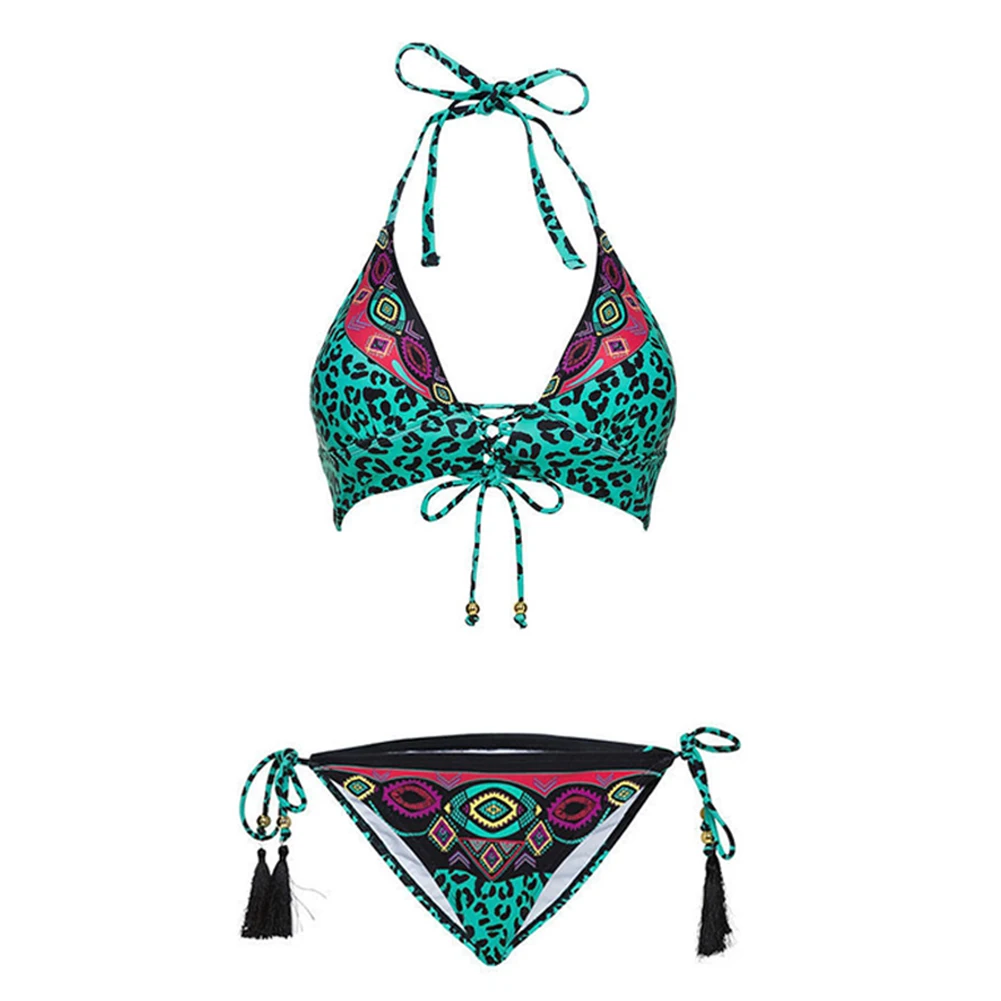 

New Women Tops with Pants Bikini Suit Print Fast Dry High Elastic Backless Swimsuit for Summer LMH66