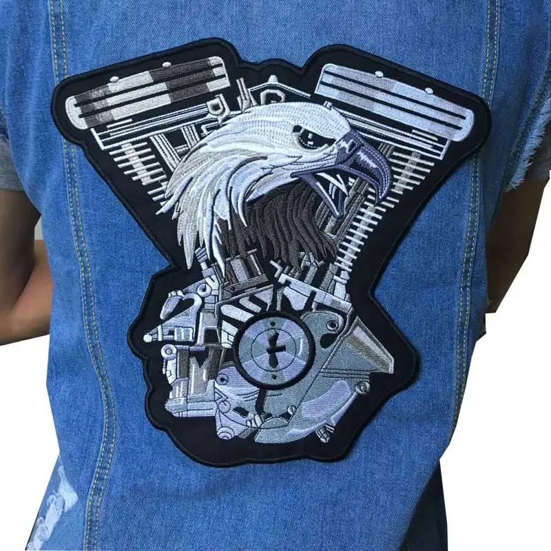 Mechanical Eagle Embroidered Iron On Patches Large Punk Wing Badge eagle Biker For jacket vest Clothing jeans bags | Дом и сад