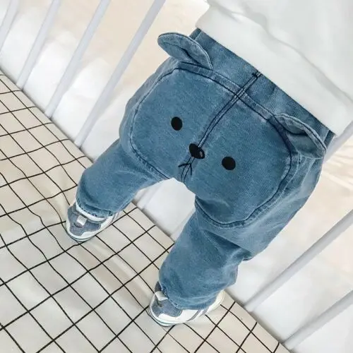 

Infant Baby Boys&Girls Clothes Cartoon Bears Denim Clothing Long Pants Bottoms Kids Trousers 0-3 Years
