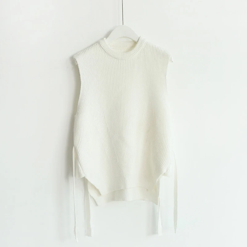 Асимметричный пояс без рукавов женский свитер-пуловер милый Свободный вязаный женский жилет весна короткий женский жилет - Цвет: Белый