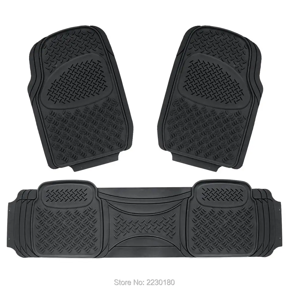 Rubber Floor Mats Semi Custom Fit Driver & Passenger Seat 3pc Heavy