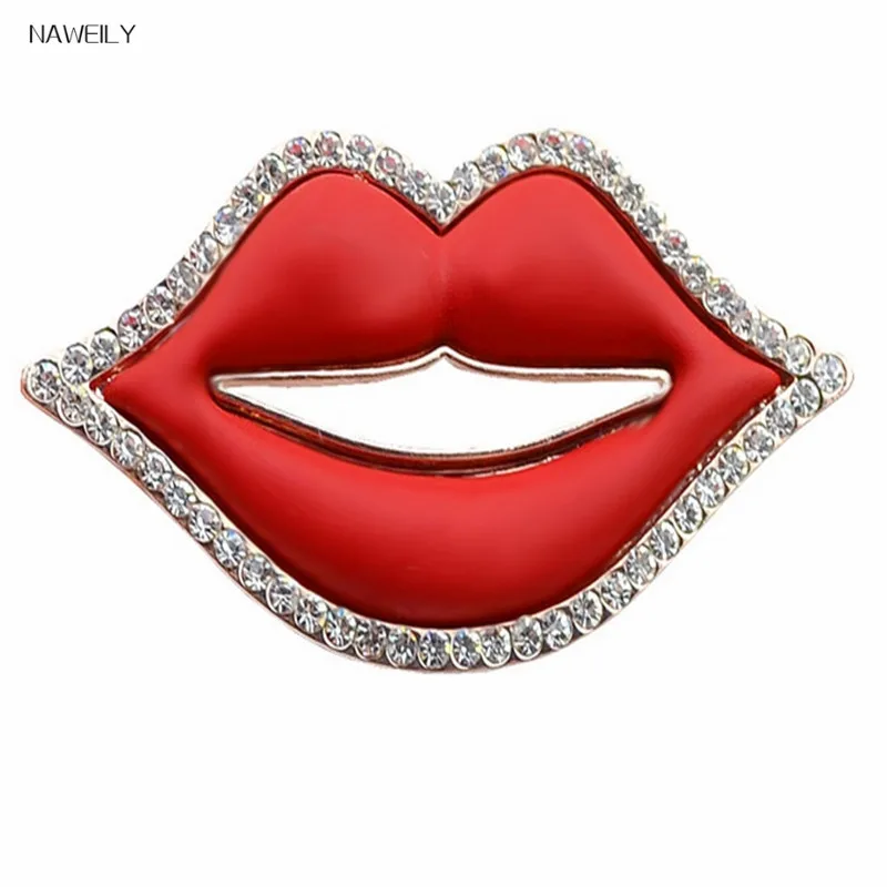 

Sexy Lips Rhinestone Brooches Red and Blue Colors Fashion Scarves Clothes Pins Accessories Women Jewelry Gift Bijoux
