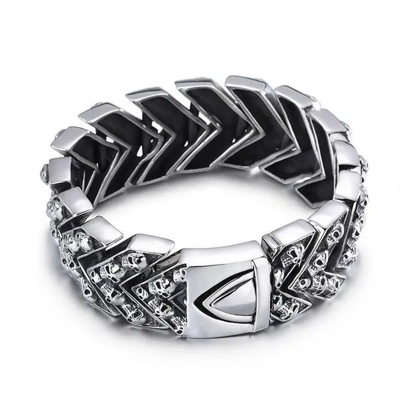25 мм Широкие тяжелые мужские браслеты для байкеров панк череп мужской браслет ювелирные изделия из нержавеющей стали браслет со скелетом& Браслеты