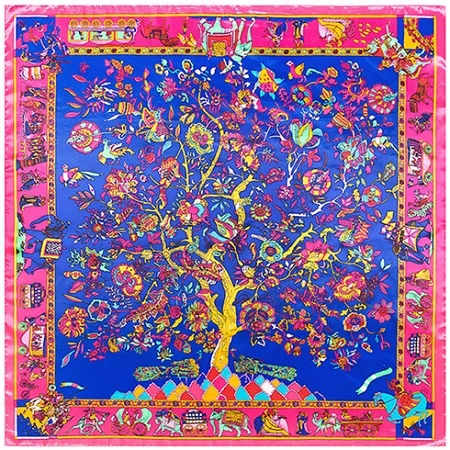 POBING, новинка, женский шарф, роскошный бренд, растительный хиджаб, шелковый атлас, шаль, шарфы, платок, квадратный платок, шарфы, палантины, 90*90 см - Цвет: Life Tree Royal Blue