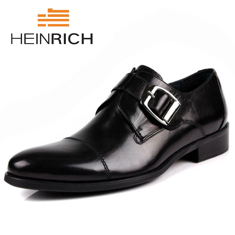 HEINRICH Mens Genuine Leather Breathable Shoes Buckle Black Men Party Wedding Shoes Business Leather Shoes Calzado Hombre