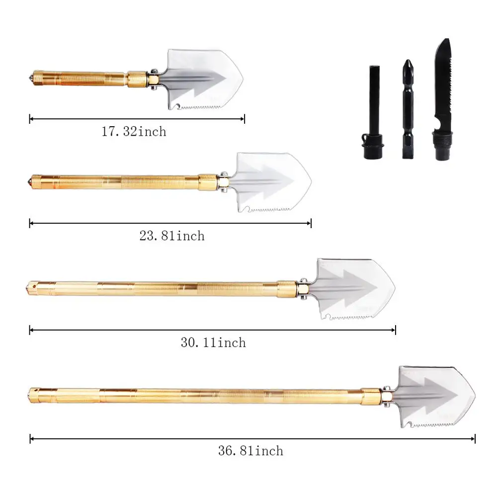 Golden Multifunction Folding Military Shovel Manganese Steel Spade Outdoor Tool For Camping Climbing Adventure Emergency With Free Carrying Bag-37inch (2)