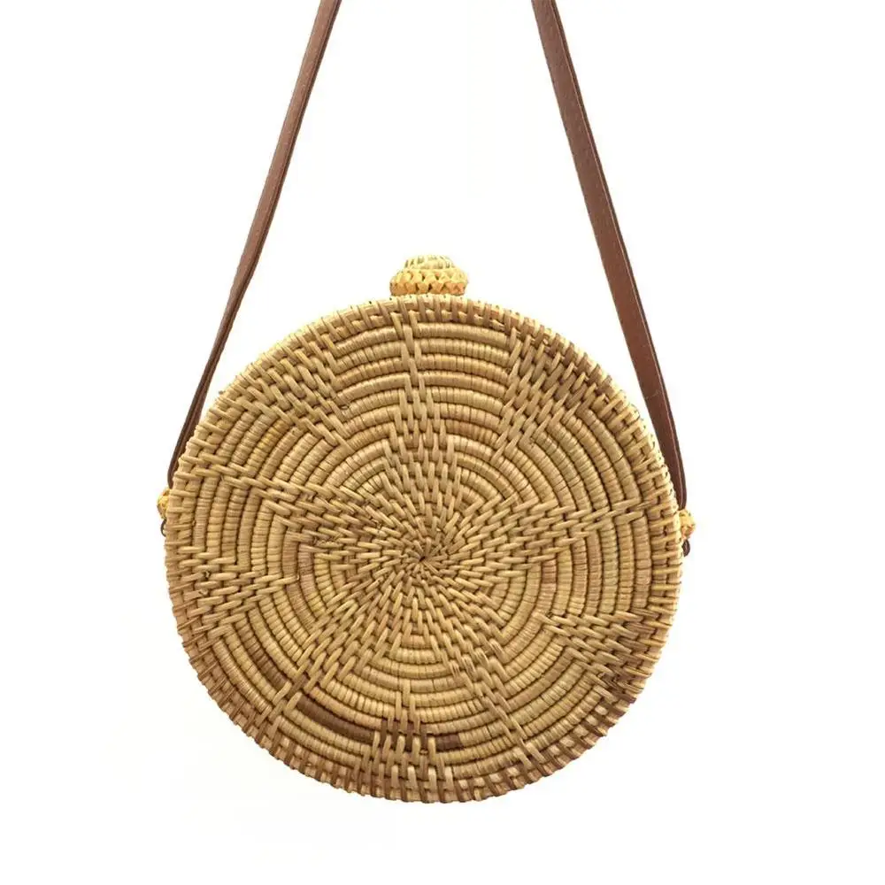 

Retro Rattan Woven Bowknot Circular Bag Star Sunflower Pattern Circular Beach Bag Dual-Purpose Travel Sling Bag Crossbody Bags