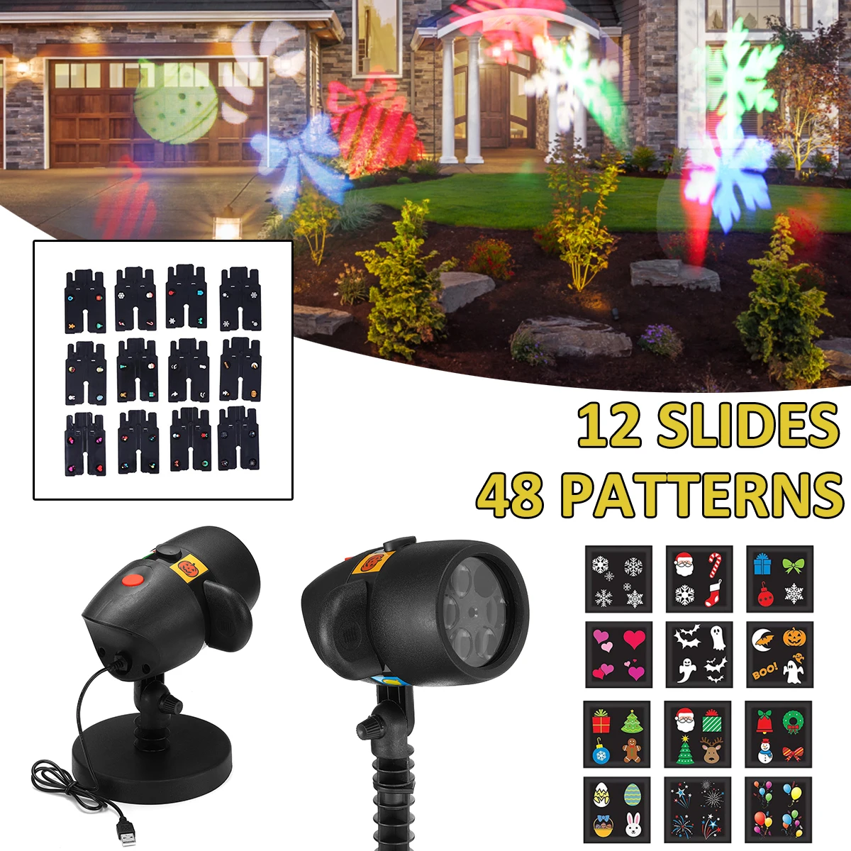 

Christmas Laser Projector Lamp LED Stage Light with 12 Slides Waterproof IP42 Home Garden Lighting Indoor Party Decoration