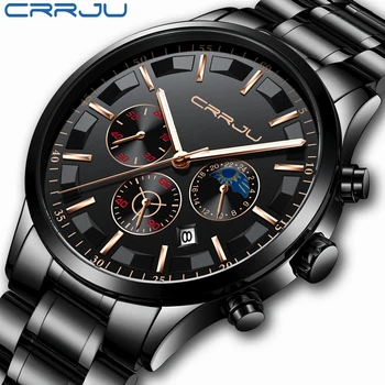 

CRRJU Waterproof Watches Men's Stainless Steel Men Watches Luxury Business 2019 Quartz Band Auto Date Wristwatches Relojes Saat