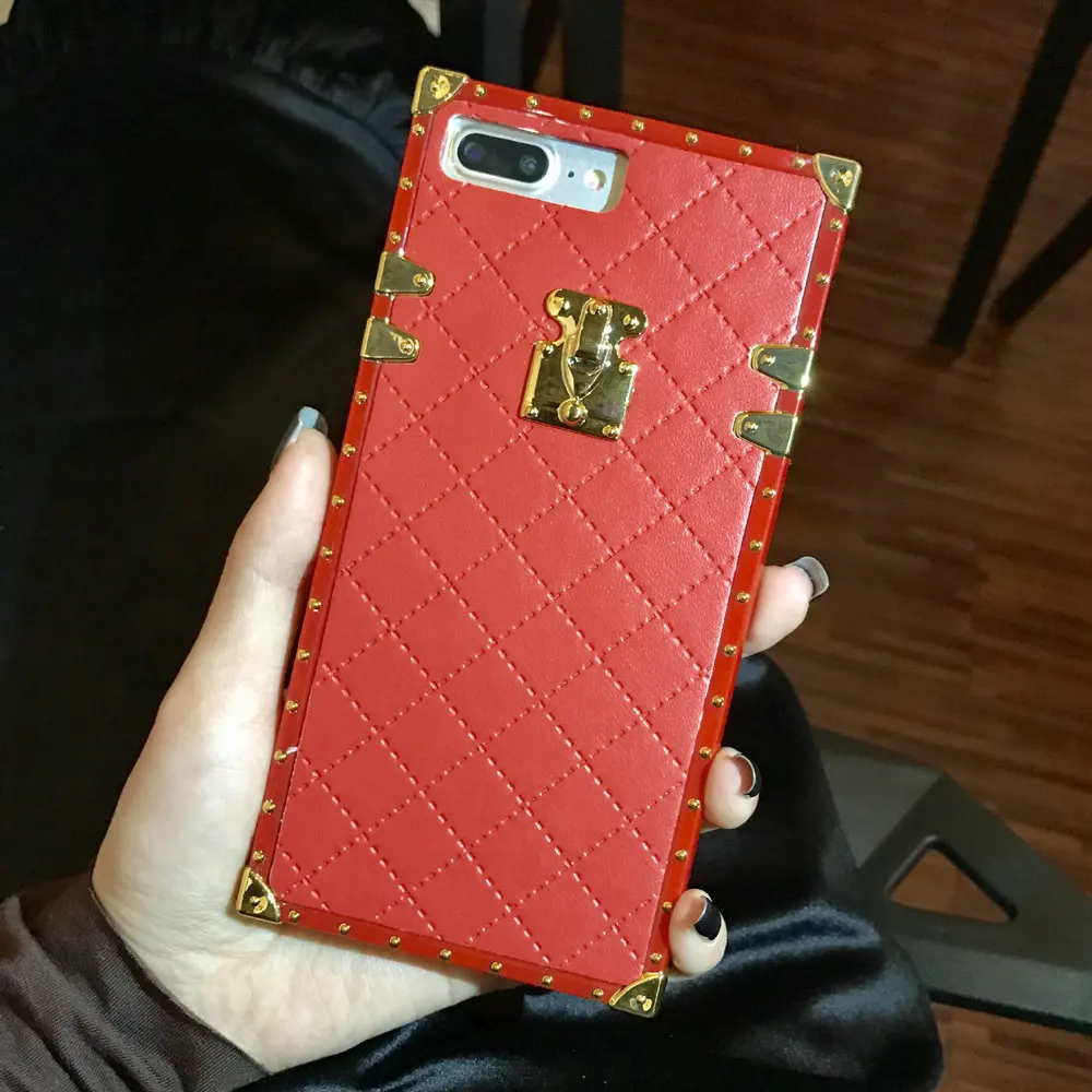 

For iPhone XS Max XR 8 7 6S Plus Case Lattice Patterned Square PU Leather Back Case for Samsung Galaxy S10 Plus S10E S9 S8 Plus
