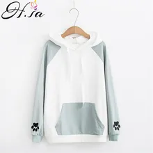 H. SA Осенние милые пуловеры повседневные Хлопковые женские вышитый милый кот футболка со следами когтей Харадзюку худи топы для молодых девушек