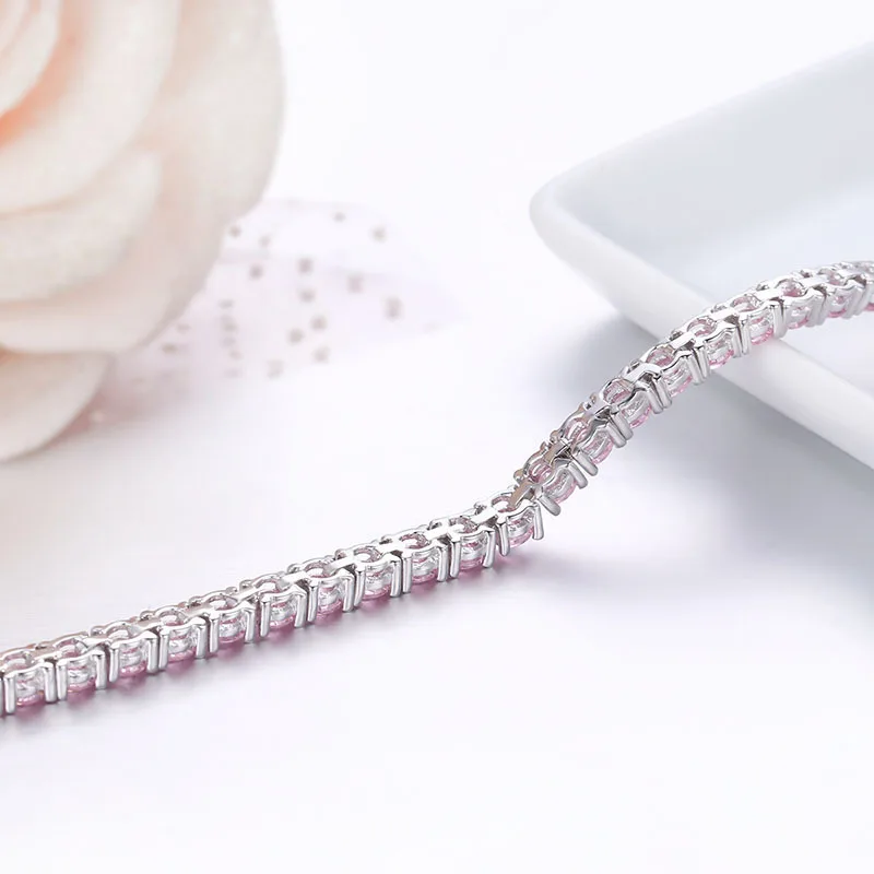 3 мм стерлингового серебра 925 кластер круглый розовый CZ Ziron теннисные браслеты для женщин «pulseras Pulseira» Bracelete ювелирные изделия подарок девушке другу