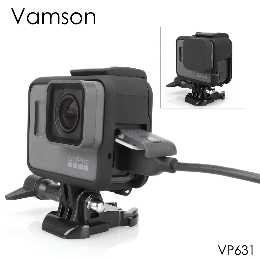 Чехол Vamson с базовым креплением, защитная рамка, чехол для Go pro, аксессуары для экшн-камеры Hero7 6 5, черный 7, серебристый/белый VP631