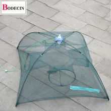 Dobrado portátil 4 buracos rede de pesca pesca casting lagostins catcher camarão minnow caranguejo iscas armadilha gaiolas malha redes de peixes china(China)