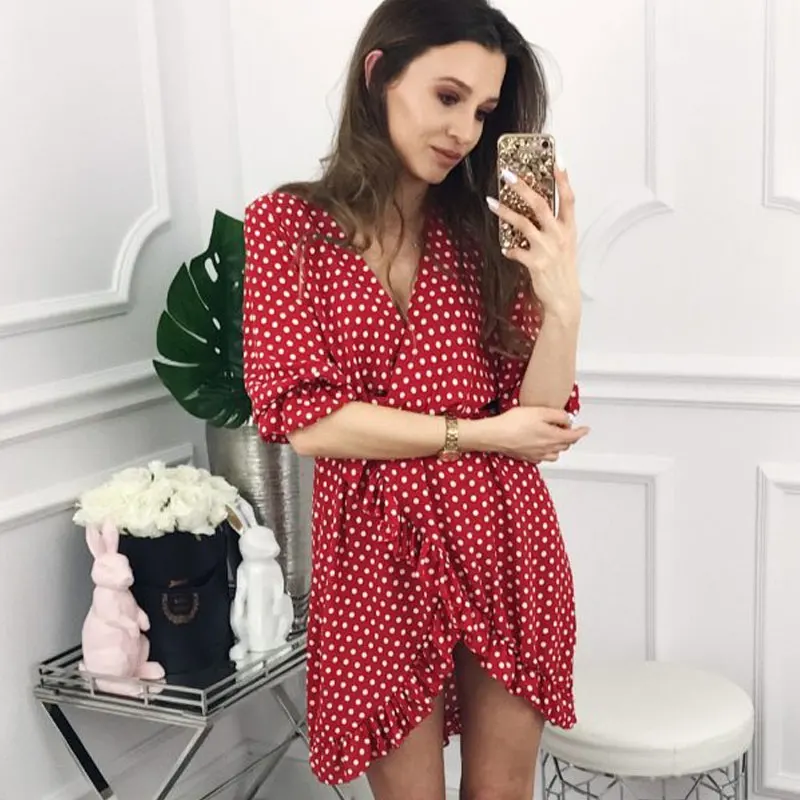 GUMPRUN-Polka-Dot-Print-Elagant-Red-Dress-Women-Sexy-V-Neck-Ruffles-Short-Dresses-Summer-2018 (2)