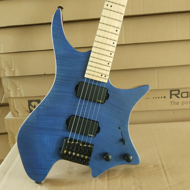 

High quality Headless Electric Guitar with Flamed Maple top,maple fretboard,Black Hardware,All color,Real photo,Free shipping!!!