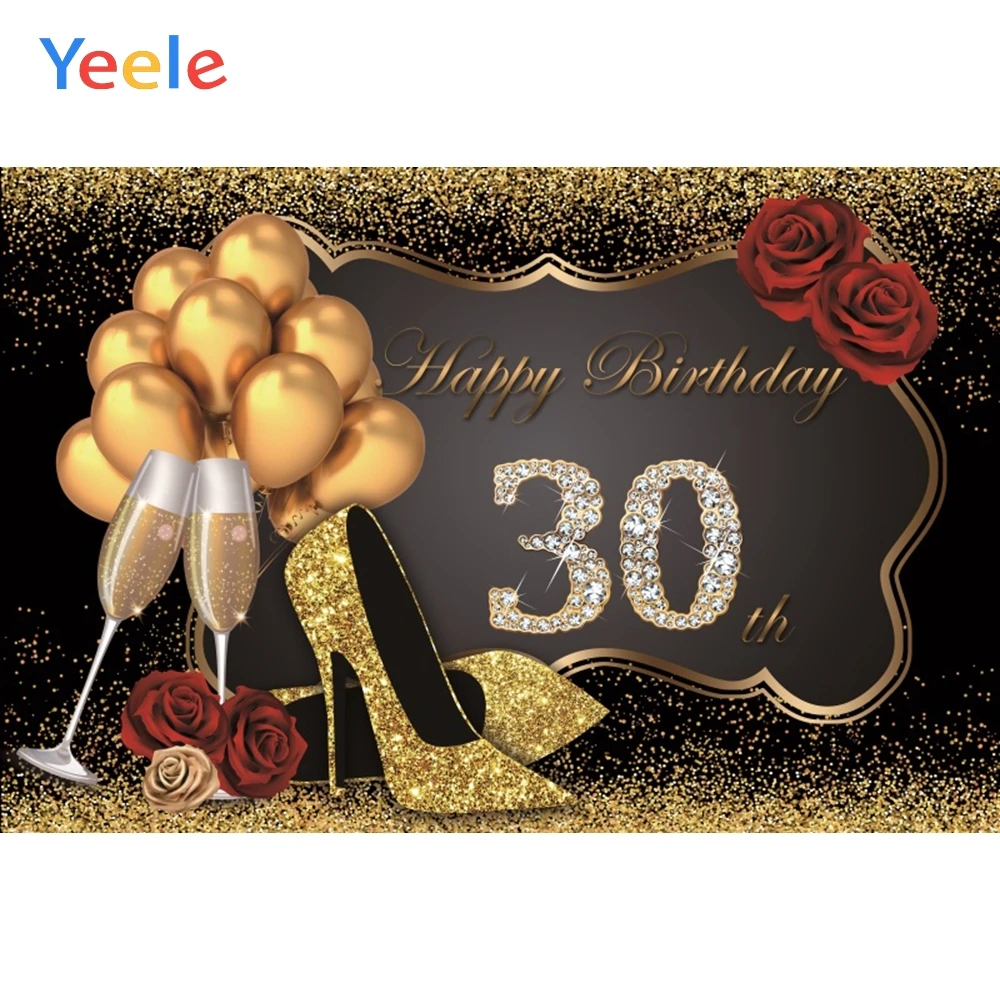 

Yeele 30th Birthday Party Golden Balloon High Heels Rose Photography Backdrop Woman Photographic Backgrounds Photo Studio