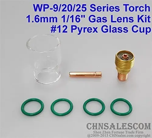 

CHNsalescom 7 pcs TIG Welding Torch Gas Lens #12 Pyrex Cup Kit for WP-9/20/25 Series 1/16" 1.6mm