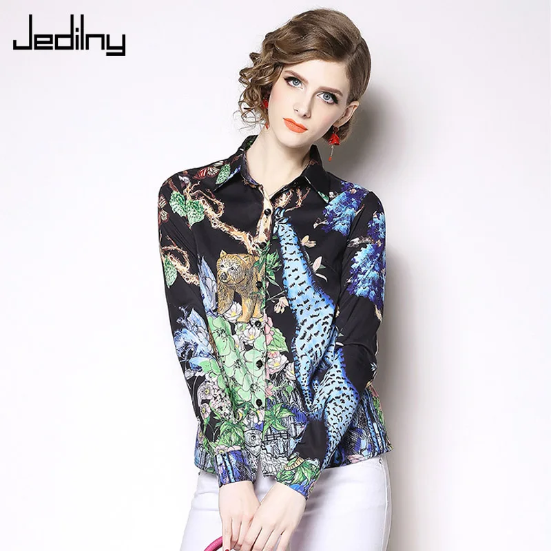 

Women Casual Blouses Turn-down Collar Long Sleeve Button Elegant Office Lady Print Shir Blusas Mujer De Moda 2019