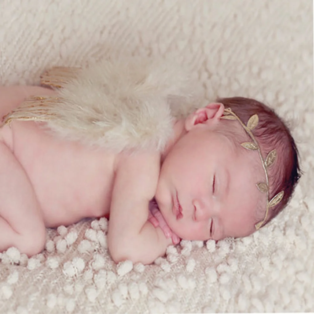 

High Quality Baby Newborn Angle Feather Wing And Olive Branch Headband Photograph Prop Suit Infant Clothes Suit