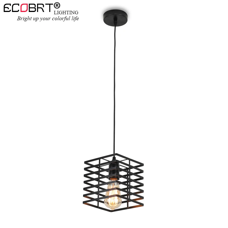 Modern Black Iron Hanging Cube Cage Vintage Lamp Led Pendant Light Bulb E27 Dining Room Restaurant Counter Industrial Loft Retro
