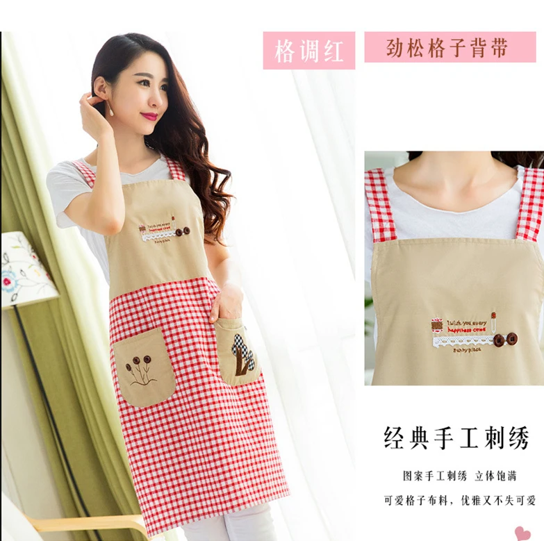 3 Plaids Pattern Apron Woman Adult Bibs Home Cooking Baking Shop Cleaning Aprons For Pocket Kitchen Accessory Waterproof And Oil