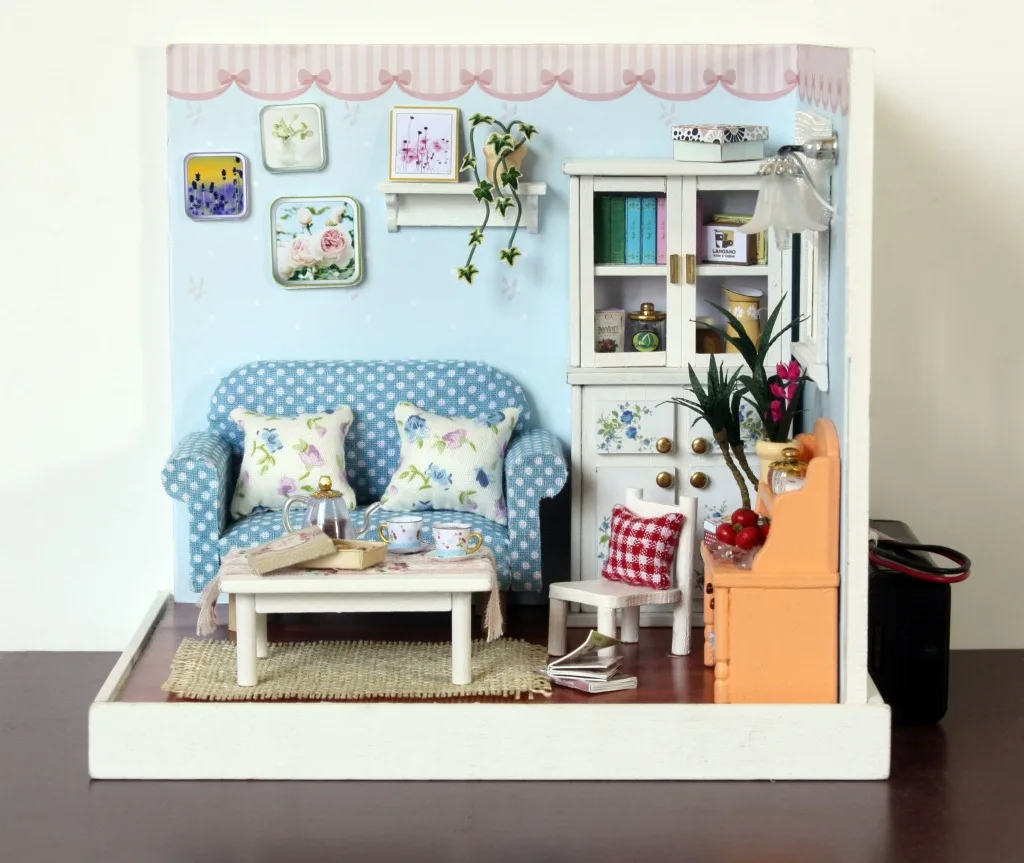 

Together Happy Moment DIY DollHouse Wooden Mini Creative Cute Handmade Miniature Furniture Model Building Kits Living Room F005