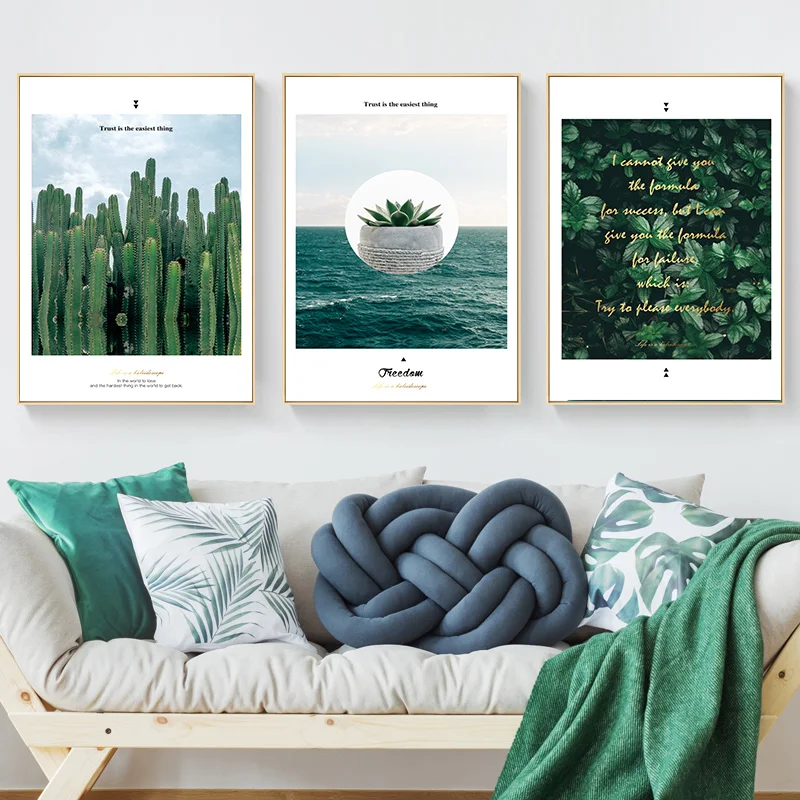 

Nordic Decoration Green Leaf Plant Wall Art Canvas Painting Ocean Poster Cactus print Decorative Picture Living Room Home Decor