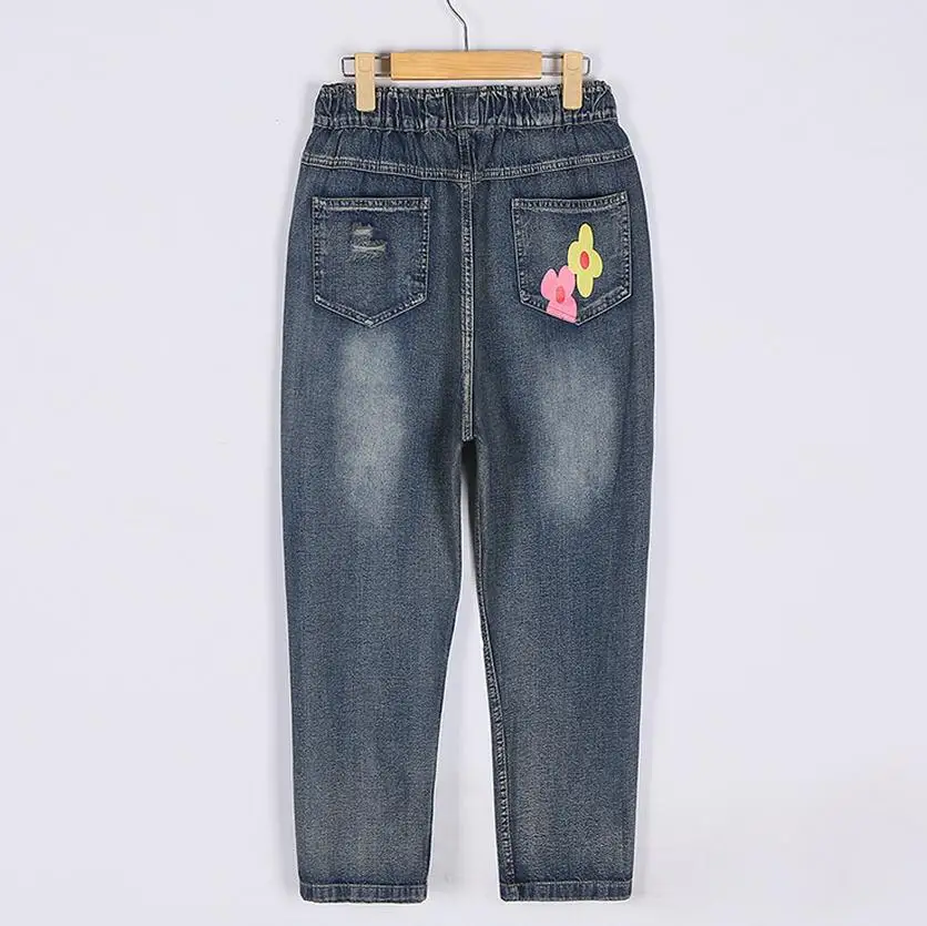 4XL-6XL Большие размеры хлопковые широкие джинсы с принтом новые модные брендовые женские джинсы с эластичной резинкой на талии wj583 может подойти 50-100 кг