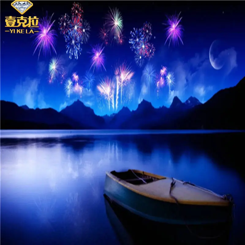 YIKELA NEW Scenic Home Decor At Night the Boat Full Square Diamond Embroidery Mosaic Painting 5DDiy Corss Stitch UK21 | Дом и сад