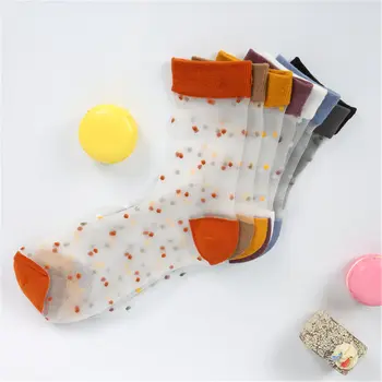 

Sexy Glass Stockings Retro Stockings For Women Polka Dot Printing Stretch Stocking Transparent Thin Breathable