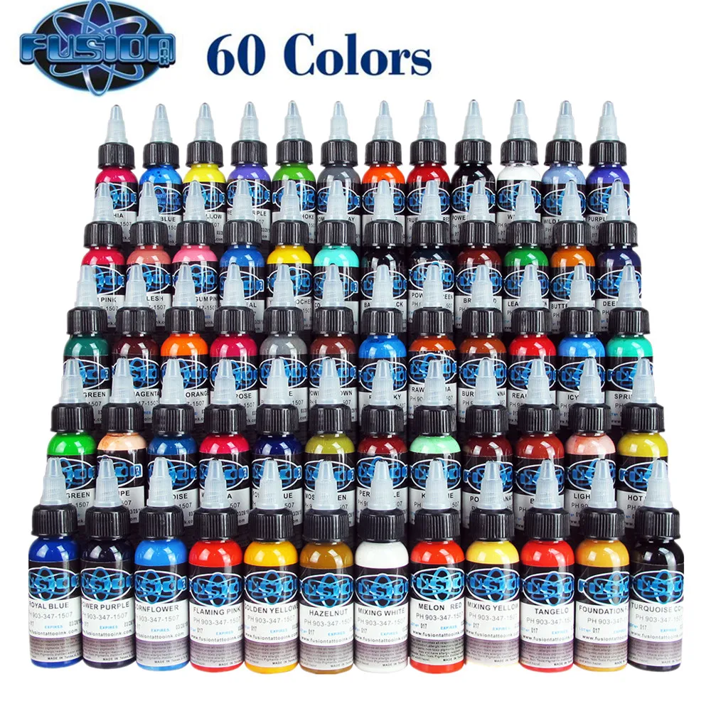 

Arrival 60pcs/ lot Fusion Tattoo Ink Set Permanent Makeup Pigments 30ml Cosmetic Micro Pigment Cosmetic Paint For Beauty