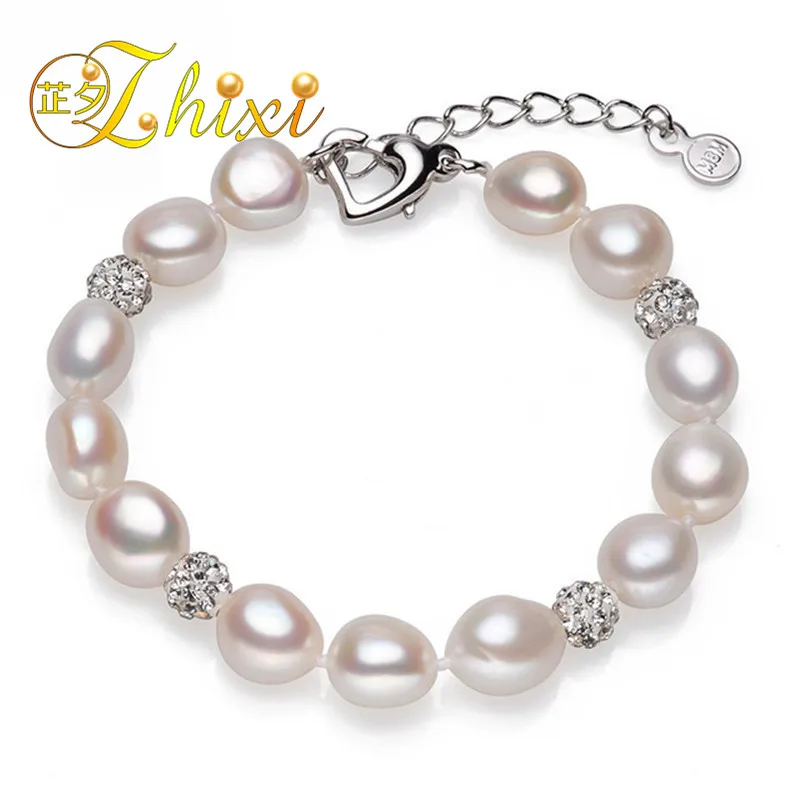 

ZHIXI Baroque Pearl Bracelets Fine Jewelry Freshwater Pearl Bracelets 9-10mm Trendy Wedding Party Gift For Women S104