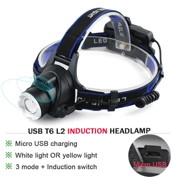 

LED headlamps infrared sensor headlights USB rechargeable CREE T6 l2 zoom flashlight head torch 18650 battery linterna head lamp
