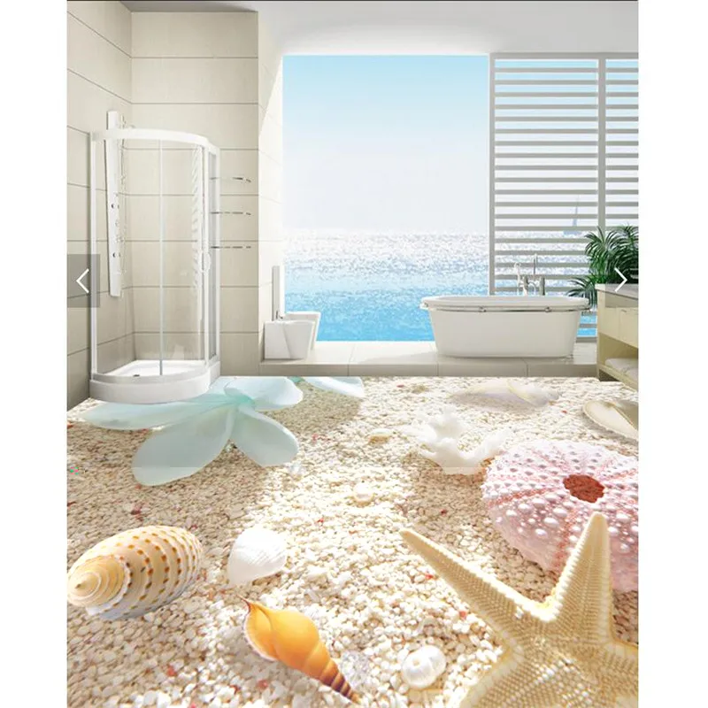 beibehang painting HD white sand shell flower Waterproof Bathroom kitchen balcony PVC Wall paper Self wall sticker Floor mural