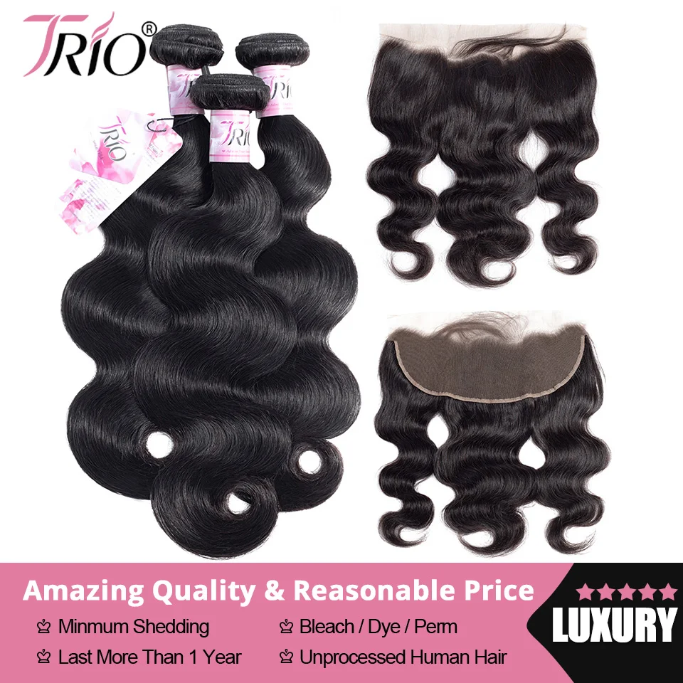 

TRIO 13X4 Lace Frontal Closure With Bundles Brazilian Body Wave Human Hair Bundles With Frontal Remy Hair