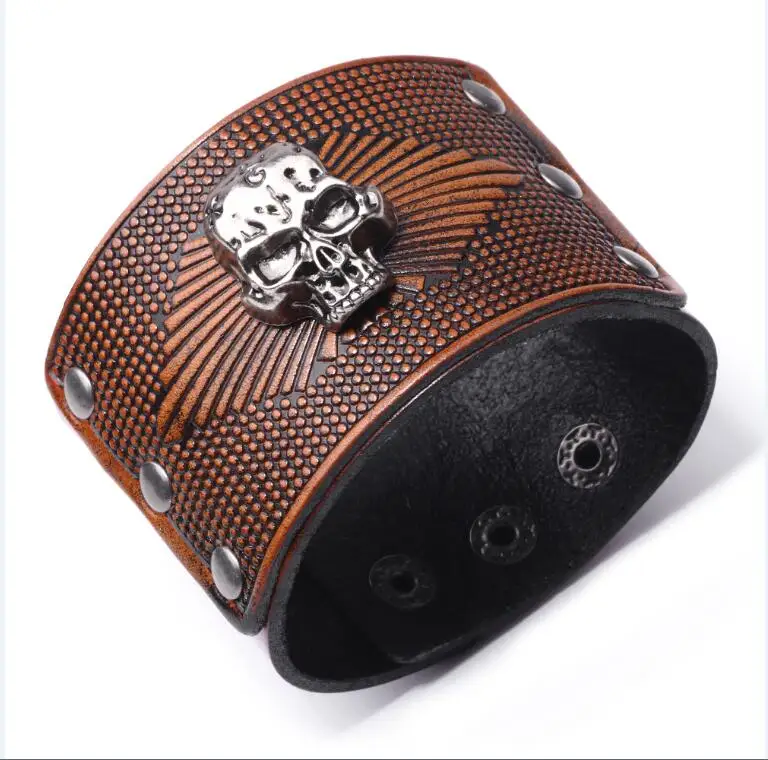 Браслет-обруч для мужчин из натуральной кожи браслеты pulsera hombre панковские аксессуары в викингском стиле с рисунком в стиле рок с ремешком на руку влюбленных браслет бижутерия - Окраска металла: picture color