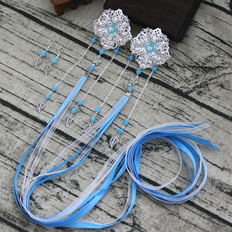 ribbon hairclip chinese style hair clip long tassel hairclip classic hair flower vintage hair accessories