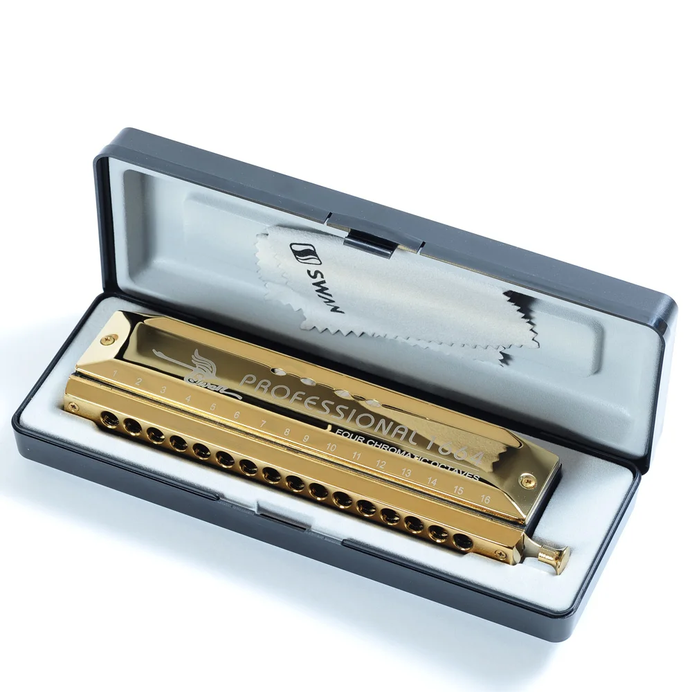 Swan16 holes 64 sound chromatic harmonica gold on Alibaba Group
