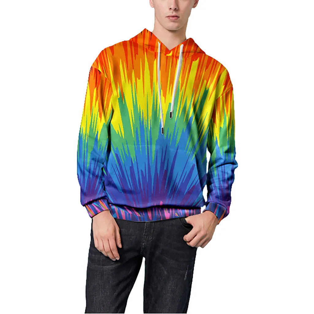 

2019 Men's Hoodie Rainbow 3D Printed Pattern Hooded Sweatshirt Male Loose Long Sleeve Pullover L0718