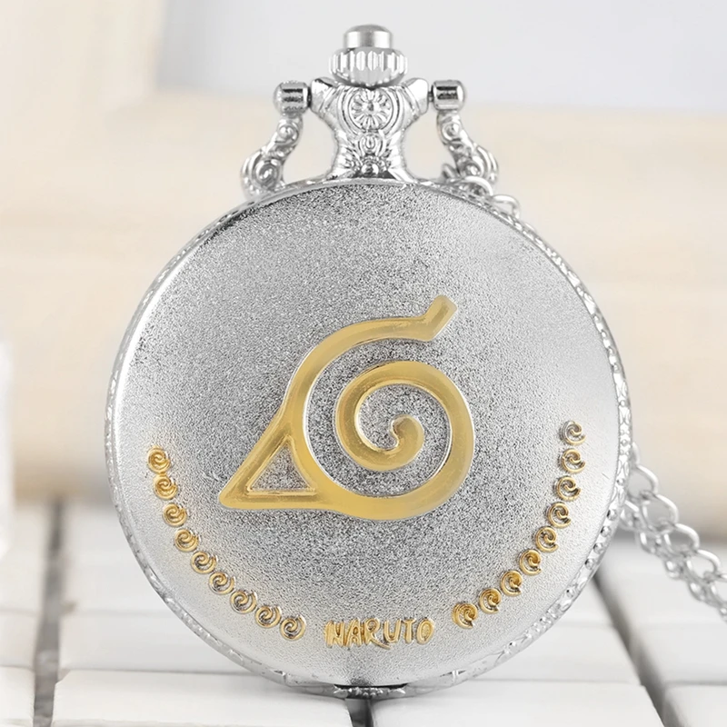 

Silver/Black Naruto Mark Quartz Pocket Watch Necklace Japan Anime Theme Fob Watch Fashion Pendant Cosplay Gift for Men Women Kid