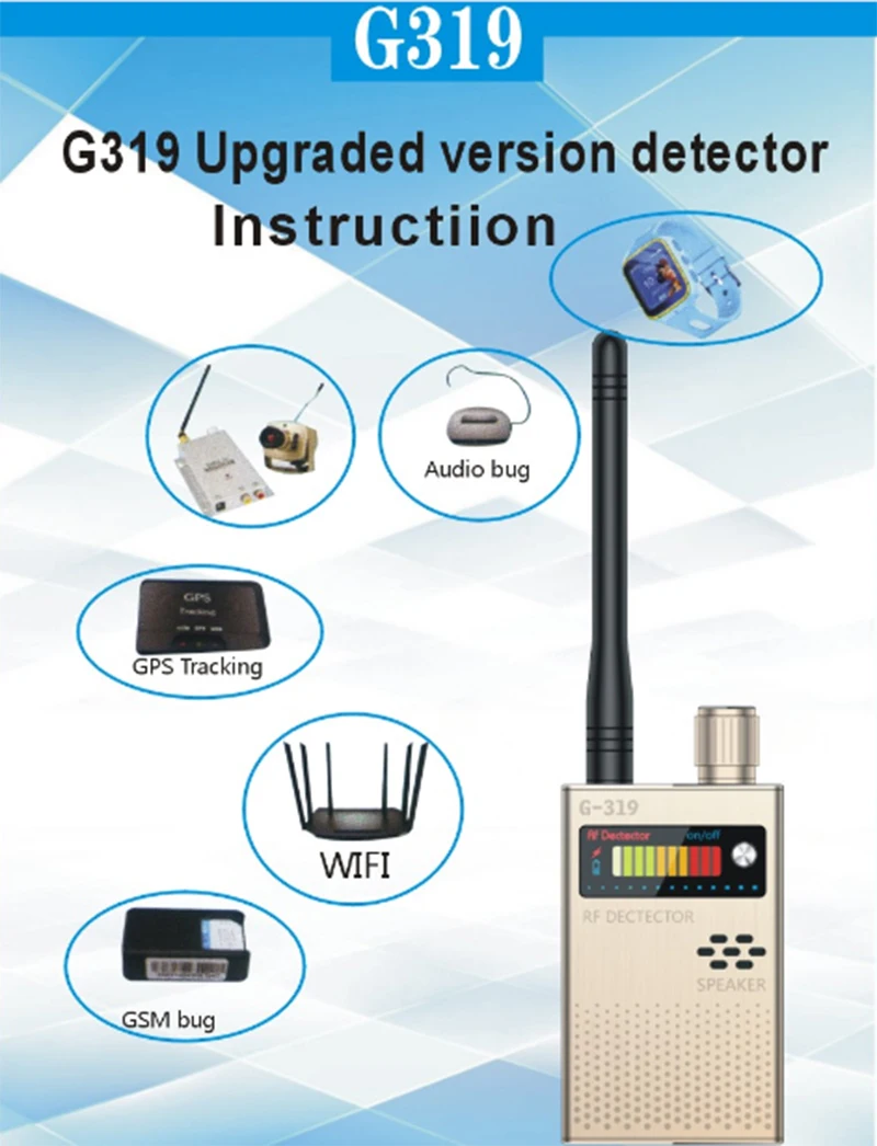 CC319 беспроводной сканер сигнала GSM искатель устройств Радиочастотный детектор микро-волна обнаружения датчик безопасности сигнализации анти-шпионская Ошибка Обнаружения