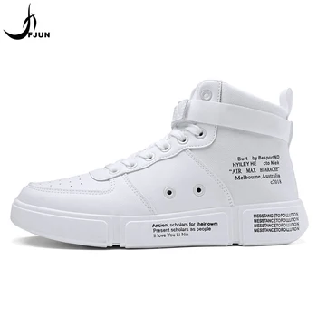 

FJUN 2018 autumn new men's casual shoes white PU platform mid skateboard shoes tide shoes thick bottom BW27