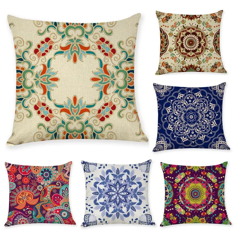 

New Fashion Colorful Geometric Flowers Abstract Symmetrical Bohemian Office Pillow Case Home Decor Sofa Cushion Cover