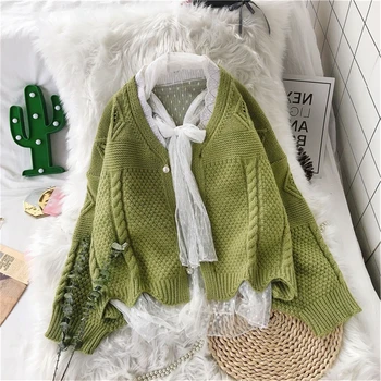 

Knitted Sweater Cardigan Women Popular Avocado Cardigan Casual Long Sleeve Pearl Sweater Coat 2019 Autumn Winter Chaqueta Mujer