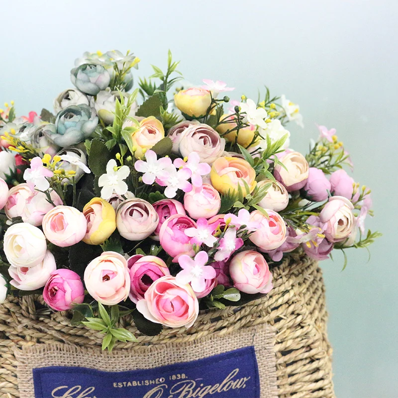 JAROWN Artificial Camellia Flowers 5Branch Simulation Silk Tea Rose Bouquet For Home Party Decor Wedding Decoration (2)