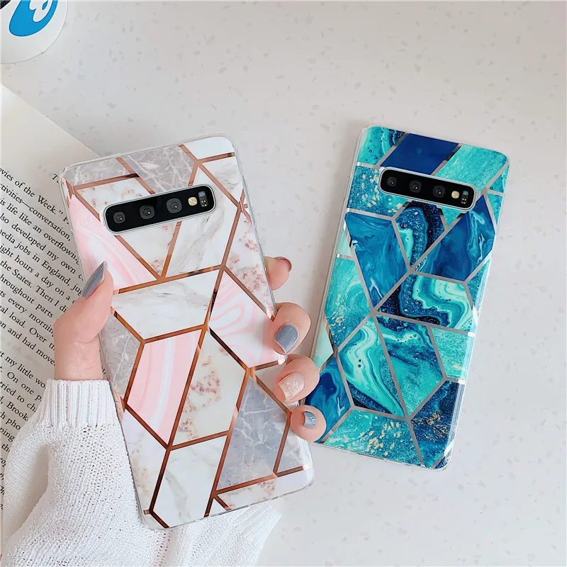 

Splice marble Phone Case with ring phone holder For Samsung Galaxy note 10 S8 9 10 plus S10E A40/50/70 diamond Pink marble Cove