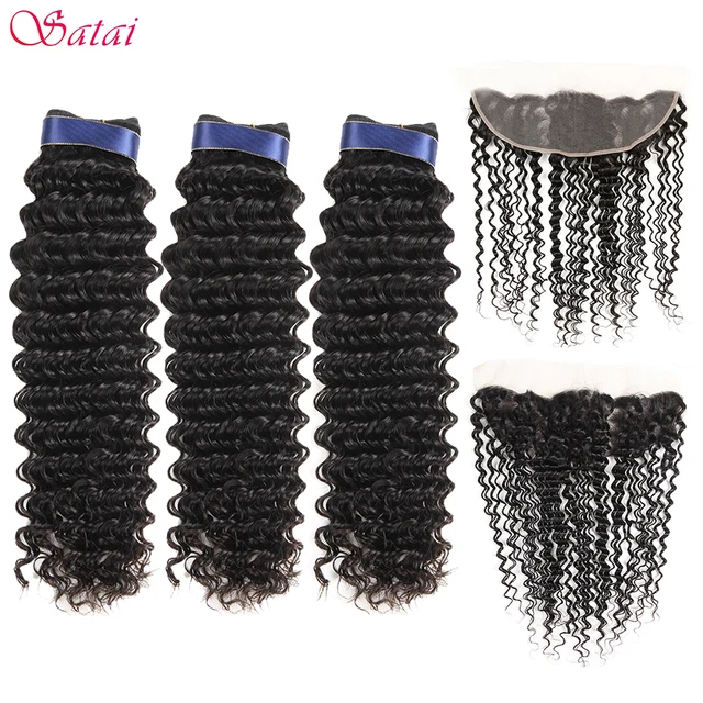 Best Price Satai Deep Wave Human Hair 3 Bundles With Frontal Best Brazilian Hair Lace Frontal Closure With Bundles Remy Hair Extension Best Price Satai Deep Wave Human Hair 3 Bundles With Frontal Best Brazilian Hair Lace Frontal Closure With Bundles Remy Hair Extension